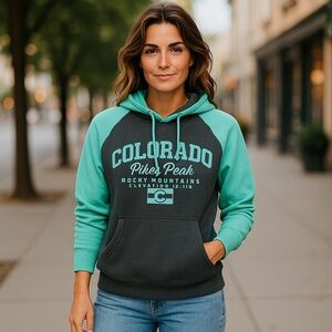 Prairie Mountain Gray & Green Colorado Pikes Peak Sweatshirt Hoodie